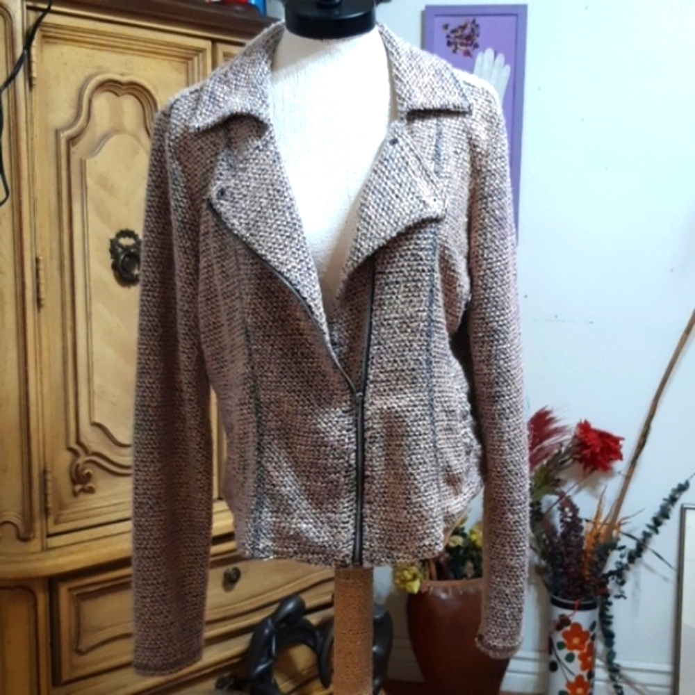 Womens Sweater Jacket MAURICES Pink gray knit Stylish zipper front B12